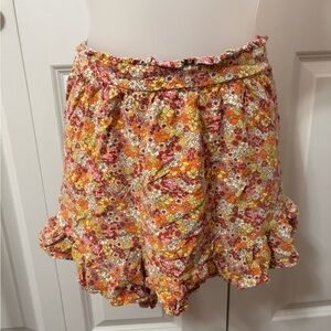Floral Ruffle Shorts in Orange and Pink
